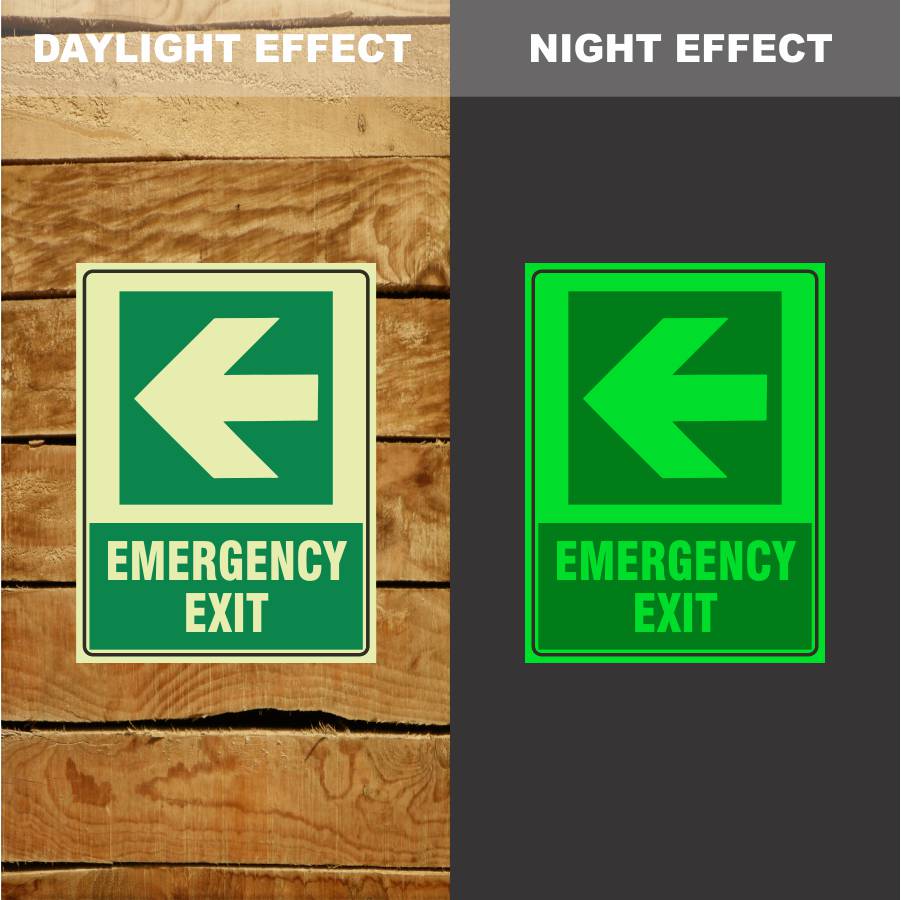 Custom Signs Outdoor Metal,Photoluminescent Emergency Exit Arrow Left Sign