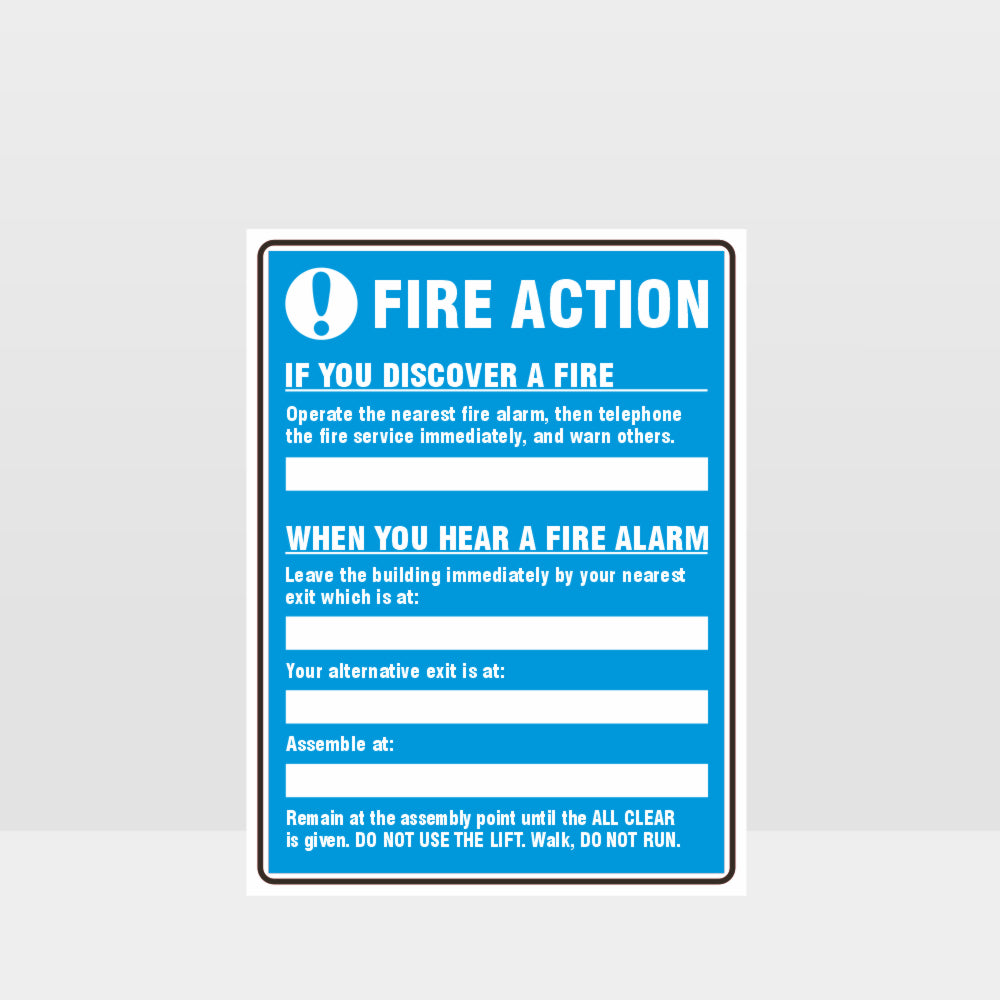 Custom Signs For Business,Fire Action Blue Sign