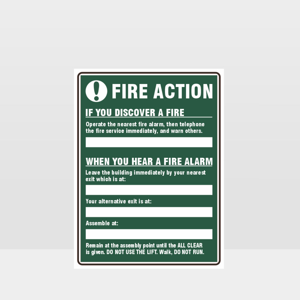 Custom Sign,Fire Action Green Sign