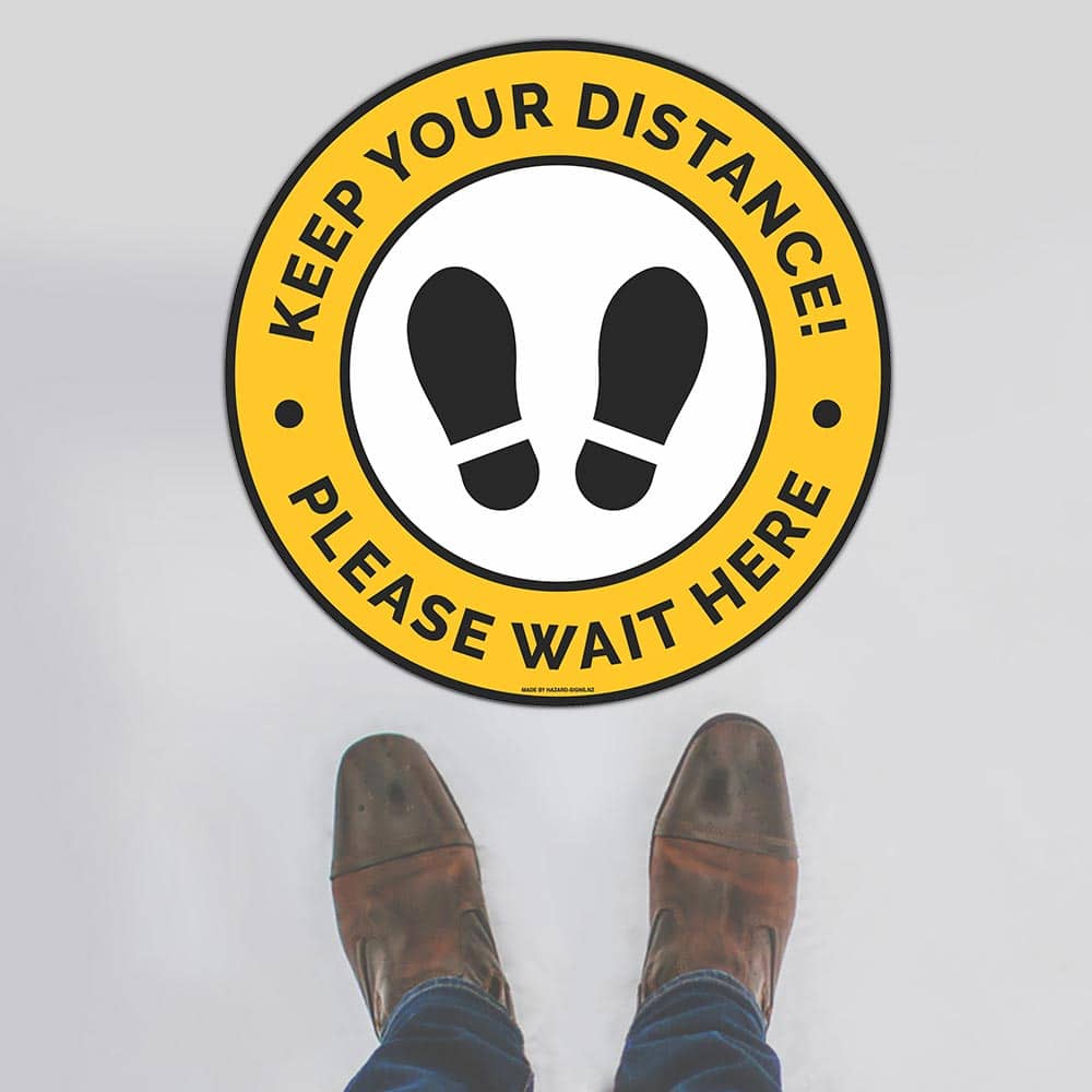 Customized Hazard Signs,Keep Your Distance Please Wait Here Floor Sign