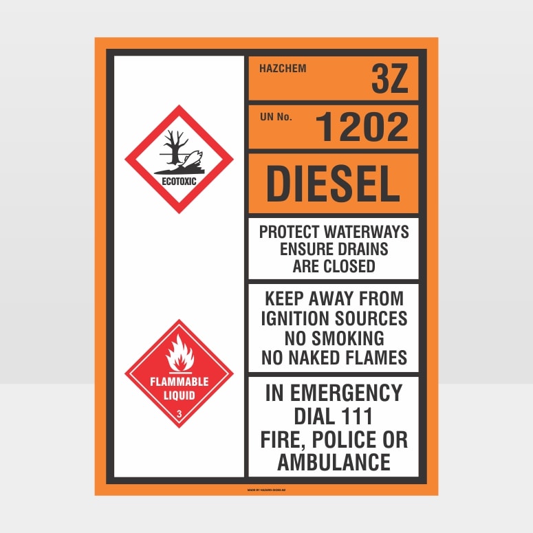 Custom Design Sign,Hazardous 3Z 1202 Diesel Sign