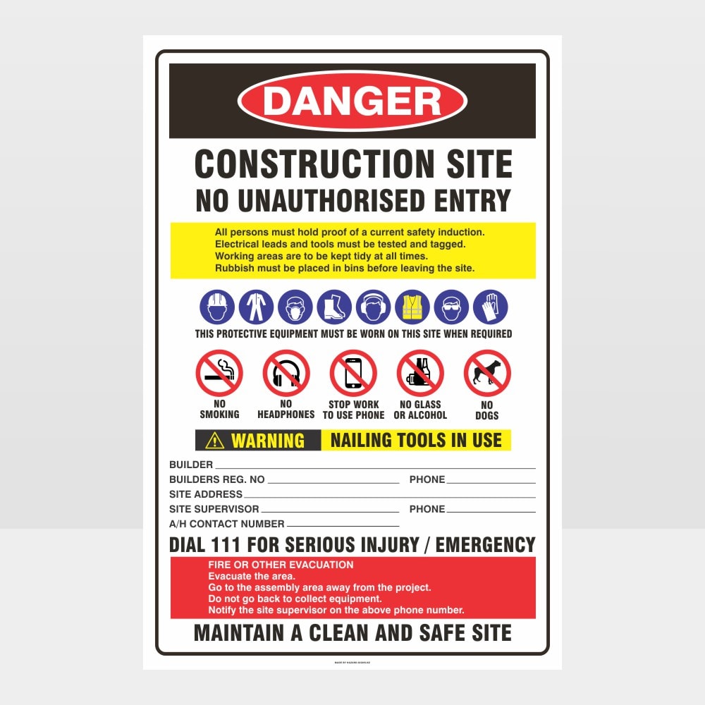 Customized Safety Signs,Danger Construction Site No Unauthorised Entry
