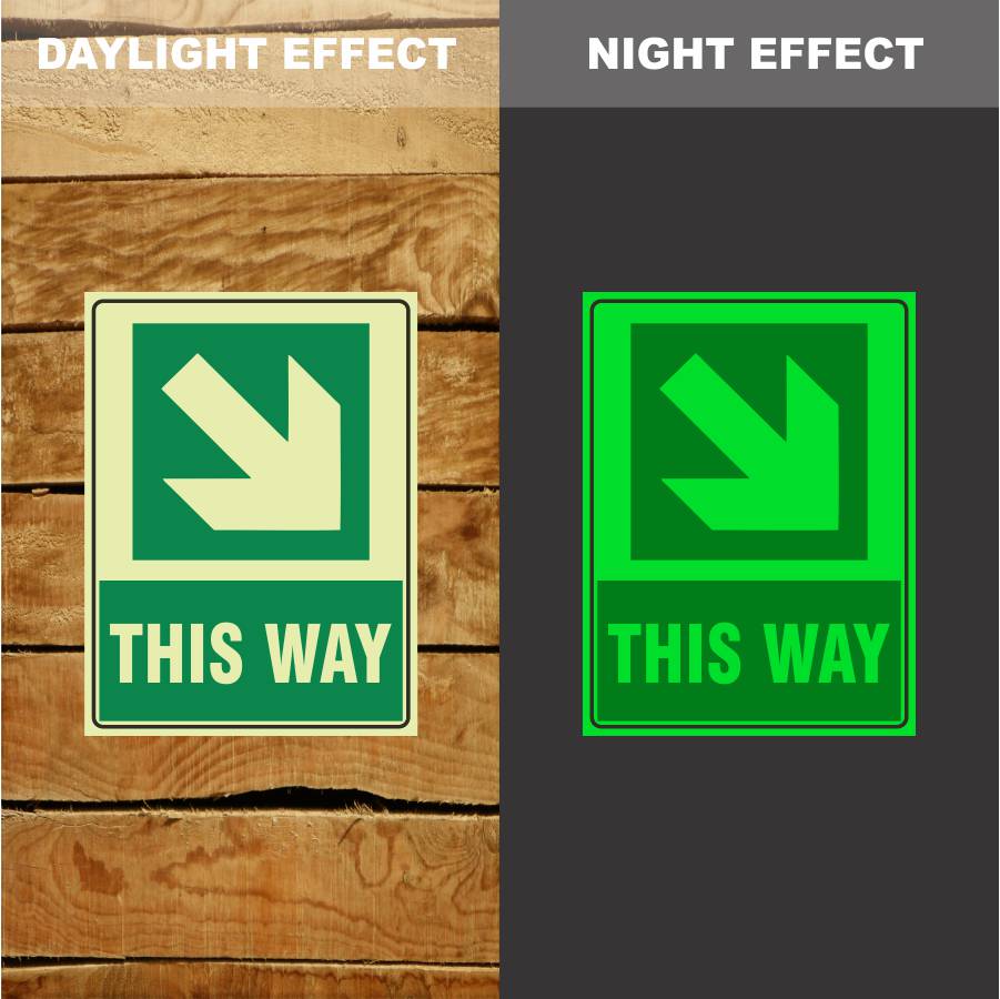 Custom Signs Outdoor Metal,Photoluminescent This Way Arrow Down Right