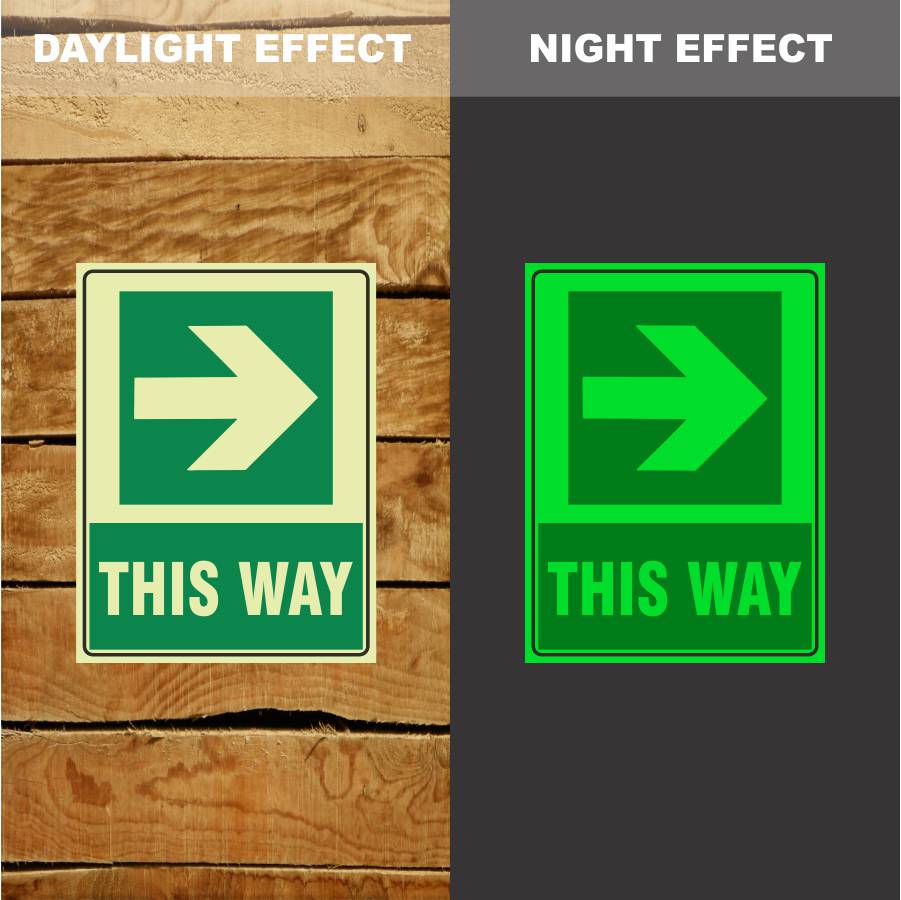 Custom Sign,Photoluminescent This Way Arrow Right Sign